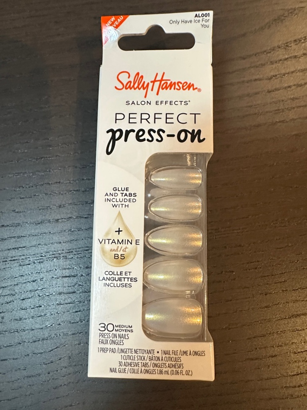 Sally Hansen Perfect Press-On Nails Ice For You Medium 30ct Glue & Tabs New